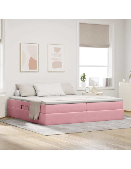 Letto con contenitore e materasso Rosa 200 x 200 cm Velluto