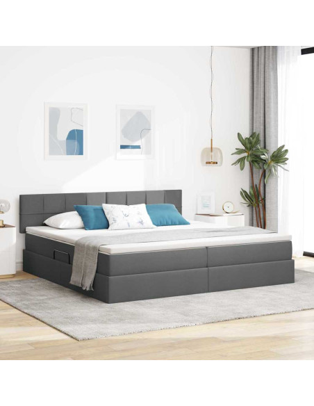 Letto con contenitore e LED Grigio scuro 200 x 200 cm Tessuto
