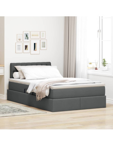 Letto con contenitore e LED Grigio scuro 120 x 190 cm Tessuto