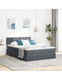 Letto con contenitore e LED Grigio scuro 140 x 200 cm Velluto