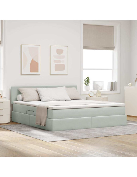 Letto con contenitore e LED Grigio chiaro 160 x 200 cm Velluto