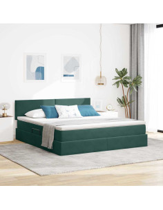 Letto con contenitore e LED Verde Scuro 160 x 200 cm Velluto