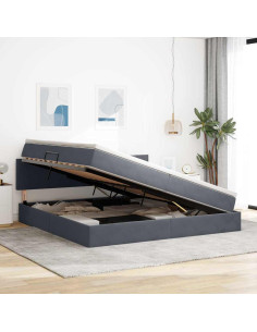 Letto con contenitore e LED Grigio scuro 200 x 200 cm Velluto