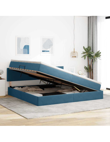Letto con contenitore e LED Blu Scuro 200 x 200 cm Velluto