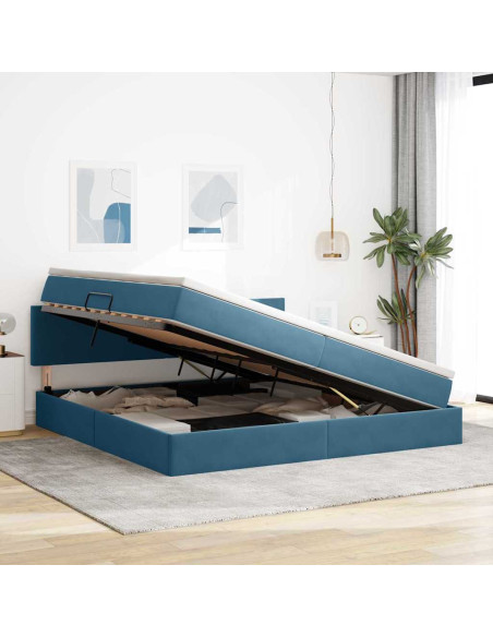 Letto con contenitore e LED Blu Scuro 200 x 200 cm Velluto