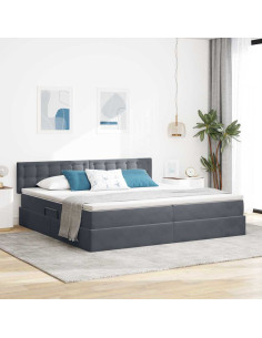 Letto con contenitore e LED Grigio scuro 200 x 200 cm Velluto