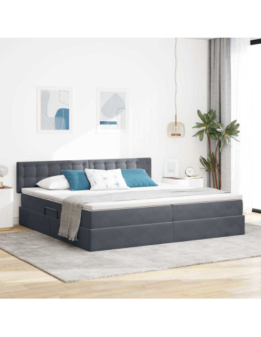 Letto con contenitore e LED Grigio scuro 200 x 200 cm Velluto