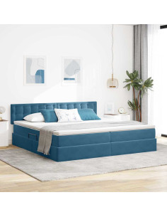 Letto con contenitore e LED Blu Scuro 200 x 200 cm Velluto