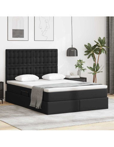 Letto con Contenitore Nero 140 x 190 cm Pelle Sintetica
