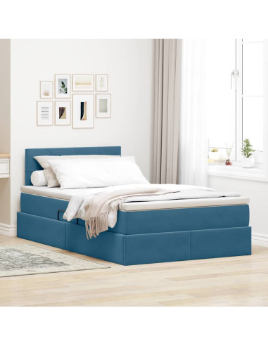 Letto con contenitore e LED Blu Scuro 120 x 200 cm Velluto