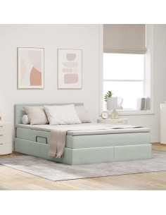 Letto con contenitore e LED Grigio chiaro 140 x 190 cm Velluto