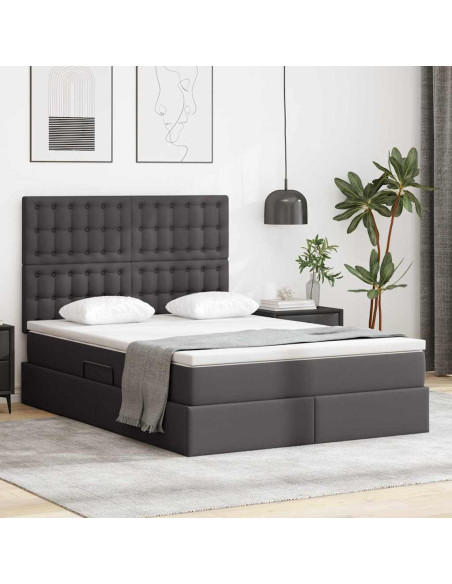 Letto con Contenitore Grigio 140 x 190 cm Pelle Sintetica
