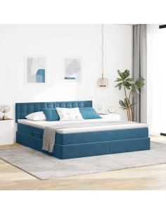 Letto con contenitore e LED Blu Scuro 160 x 200 cm Velluto