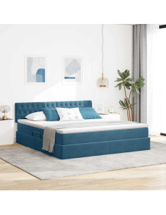 Letto con contenitore e LED Blu Scuro 160 x 200 cm Velluto