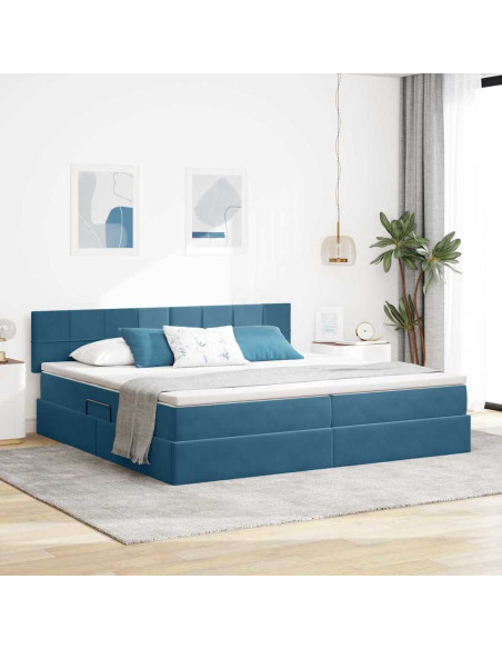 Letto con contenitore e LED Blu Scuro 200 x 200 cm Velluto