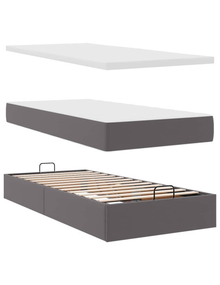 Struttura Letto Pouf con Materassi Grigio 200x200 cm Similpelle