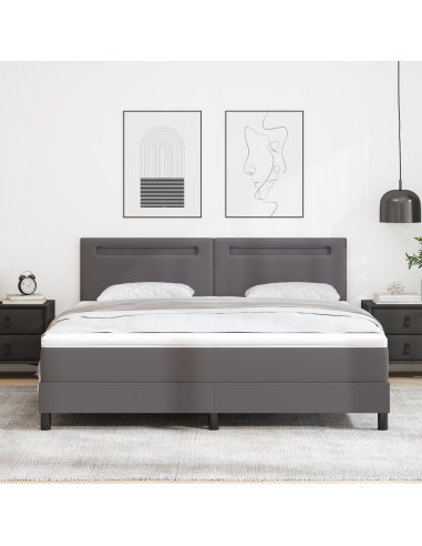 Letto a molle con materasso Grigio 180 x 200 cm Pelle sintetica