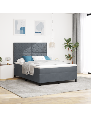 Letto a Sorgente LED Grigio scuro 140 x 190 cm Tessuto