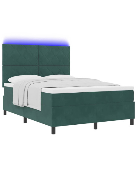 Letto a Sorgente LED Verde Scuro 140 x 200 cm Tessuto
