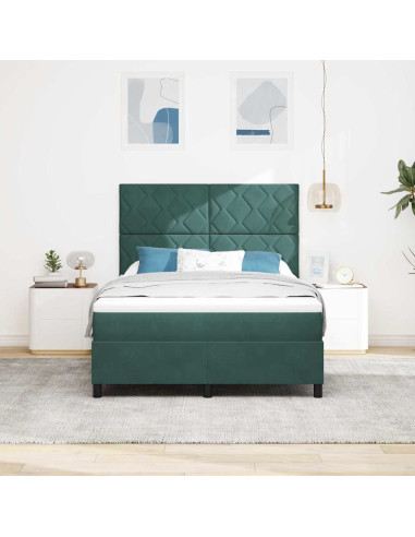 Letto a Sorgente LED Verde Scuro 140 x 200 cm Tessuto