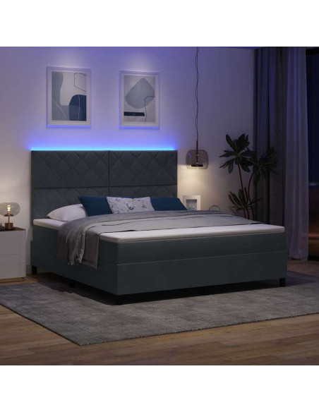 Letto a Sorgente LED Grigio scuro 180 x 200 cm Tessuto