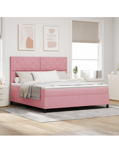 Letto a Sorgente LED con materasso Rosa 180 x 200 cm Tessuto