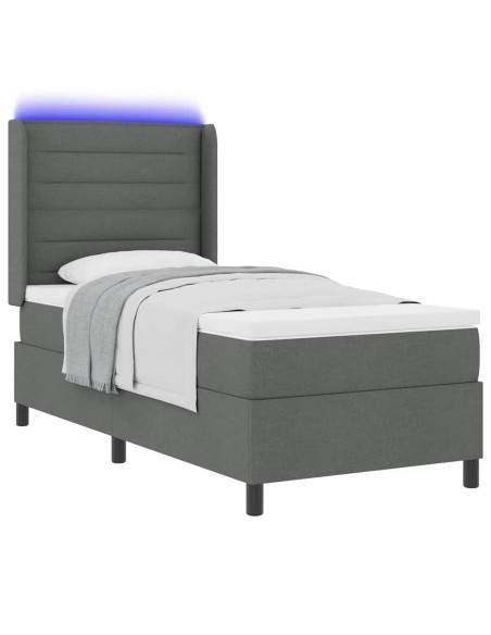 Letto a Sorgente LED Grigio scuro 100 x 200 cm Tessuto
