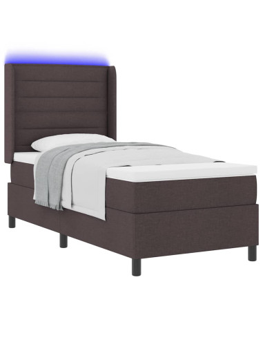 Letto a Sorgente LED Marrone Scuro 100 x 200 cm Tessuto
