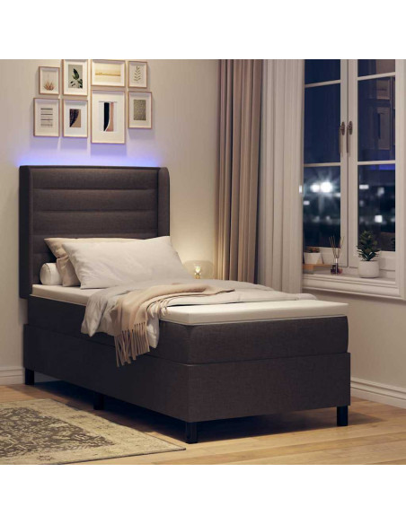 Letto a Sorgente LED Marrone Scuro 100 x 200 cm Tessuto
