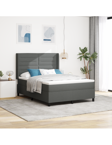 Letto a Sorgente LED Grigio scuro 140 x 200 cm Tessuto