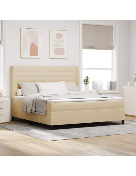 Letto a Sorgente LED con materasso Crema 180 x 200 cm Tessuto