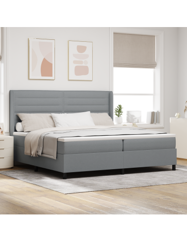 Letto a Sorgente LED Grigio chiaro 200 x 200 cm Tessuto