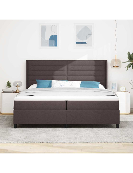 Letto a Sorgente LED Marrone Scuro 200 x 200 cm Tessuto