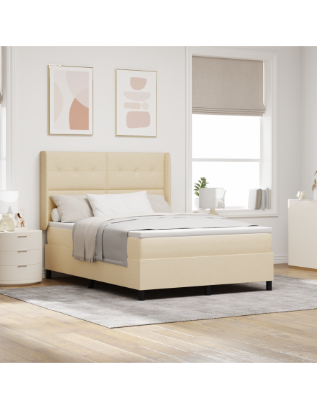 Letto a Sorgente LED con materasso Crema 140 x 200 cm Tessuto