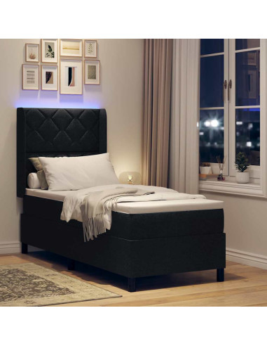 Letto a Sorgente LED con materasso Nero 80 x 200 cm Tessuto