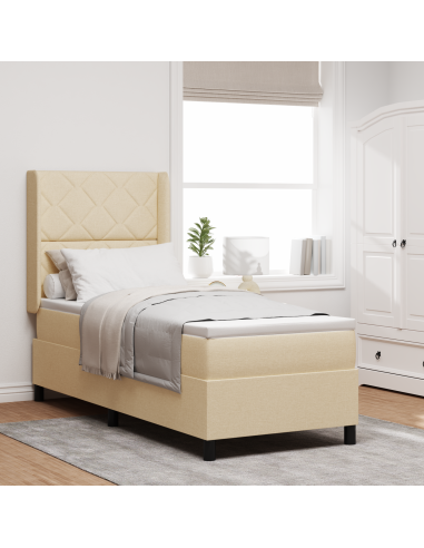 Letto a Sorgente LED con materasso Crema 80 x 200 cm Tessuto