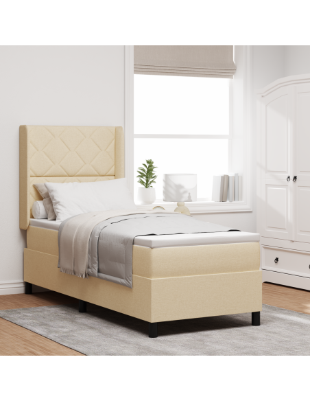 Letto a Sorgente LED con materasso Crema 80 x 200 cm Tessuto