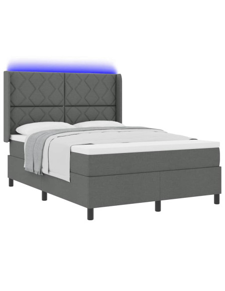 Letto a Sorgente LED Grigio scuro 160 x 200 cm Tessuto