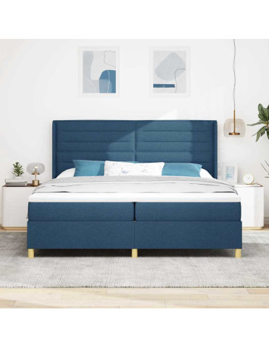 Letto a molle con strisce LED Blu 200 x 200 cm Tessuto