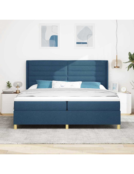 Letto a molle con strisce LED Blu 200 x 200 cm Tessuto