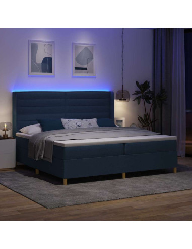 Letto a molle con strisce LED Blu 200 x 200 cm Tessuto