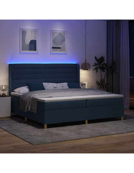 Letto a molle con strisce LED Blu 200 x 200 cm Tessuto