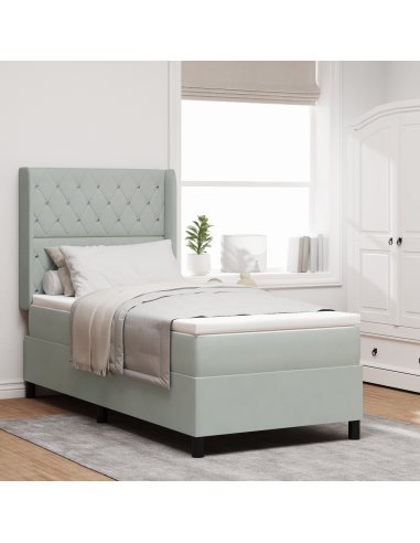 Letto a molle con materasso Grigio chiaro 100 x 200 cm Velluto