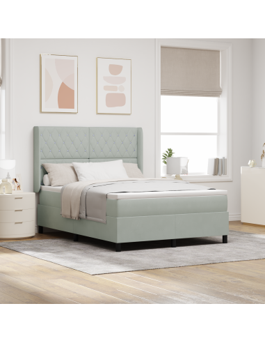 Letto a molle con materasso Grigio chiaro 160 x 200 cm Velluto