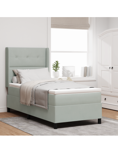 Letto a molle con materasso Grigio chiaro 90 x 200 cm Velluto