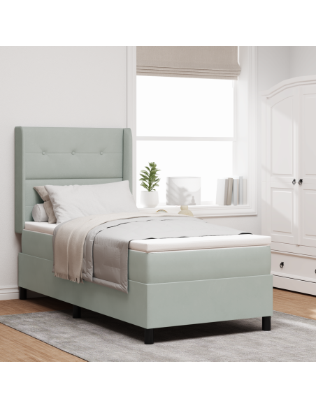 Letto a molle con materasso Grigio chiaro 90 x 200 cm Velluto