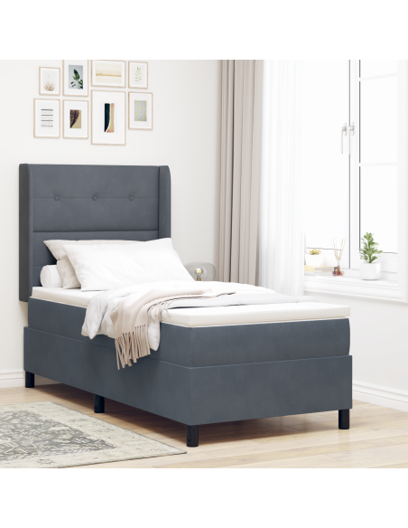 Letto a molle con materasso Grigio scuro 90 x 200 cm Velluto
