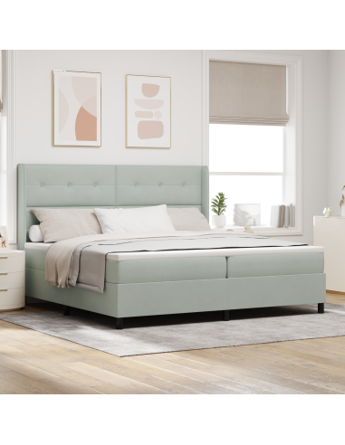 Letto a molle con materasso Grigio chiaro 200 x 200 cm Velluto