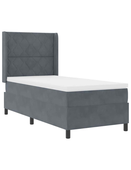 Letto a molle con materasso Grigio scuro 90 x 190 cm Velluto