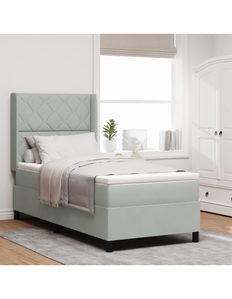 Letto a molle con materasso Grigio chiaro 90 x 200 cm Velluto